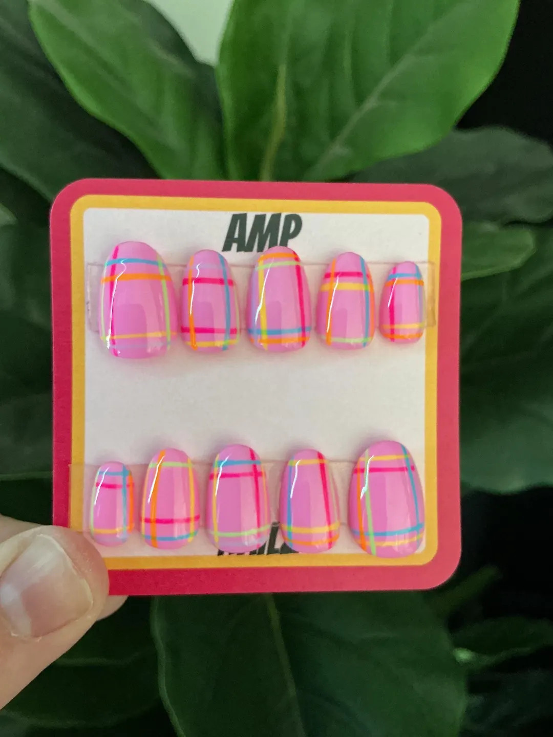 Hand Painted Pink Multicolor Plaid Press on Nails,gel Nails, Pastel Nails, Plaid Nails,colorful N... | Etsy (US)