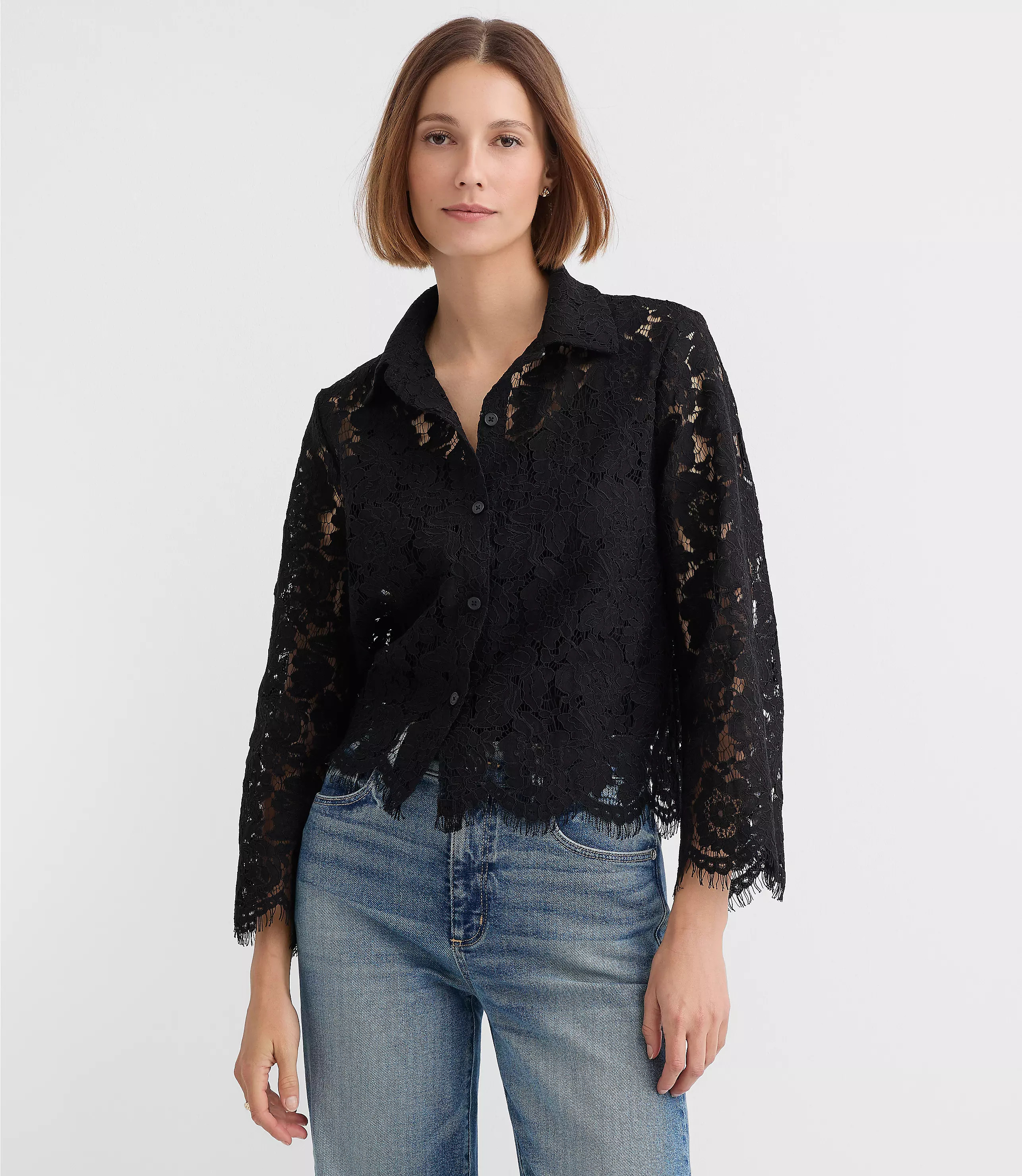 Floral Scalloped Lace Top | LOFT