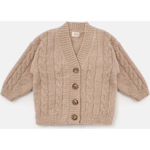 7AM Enfant | Baby Fuzzy Ribbed V-Neck Cardigan Sweater, Pecan (Beige, Size 6-9M) | Maisonette | Maisonette