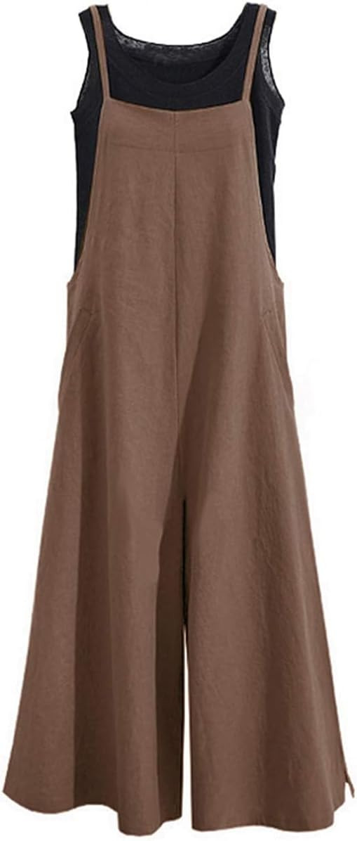 YESNO Women Casual Loose Long Bib Pants Wide Leg Jumpsuits Baggy Cotton Rompers Overalls with Poc... | Amazon (US)