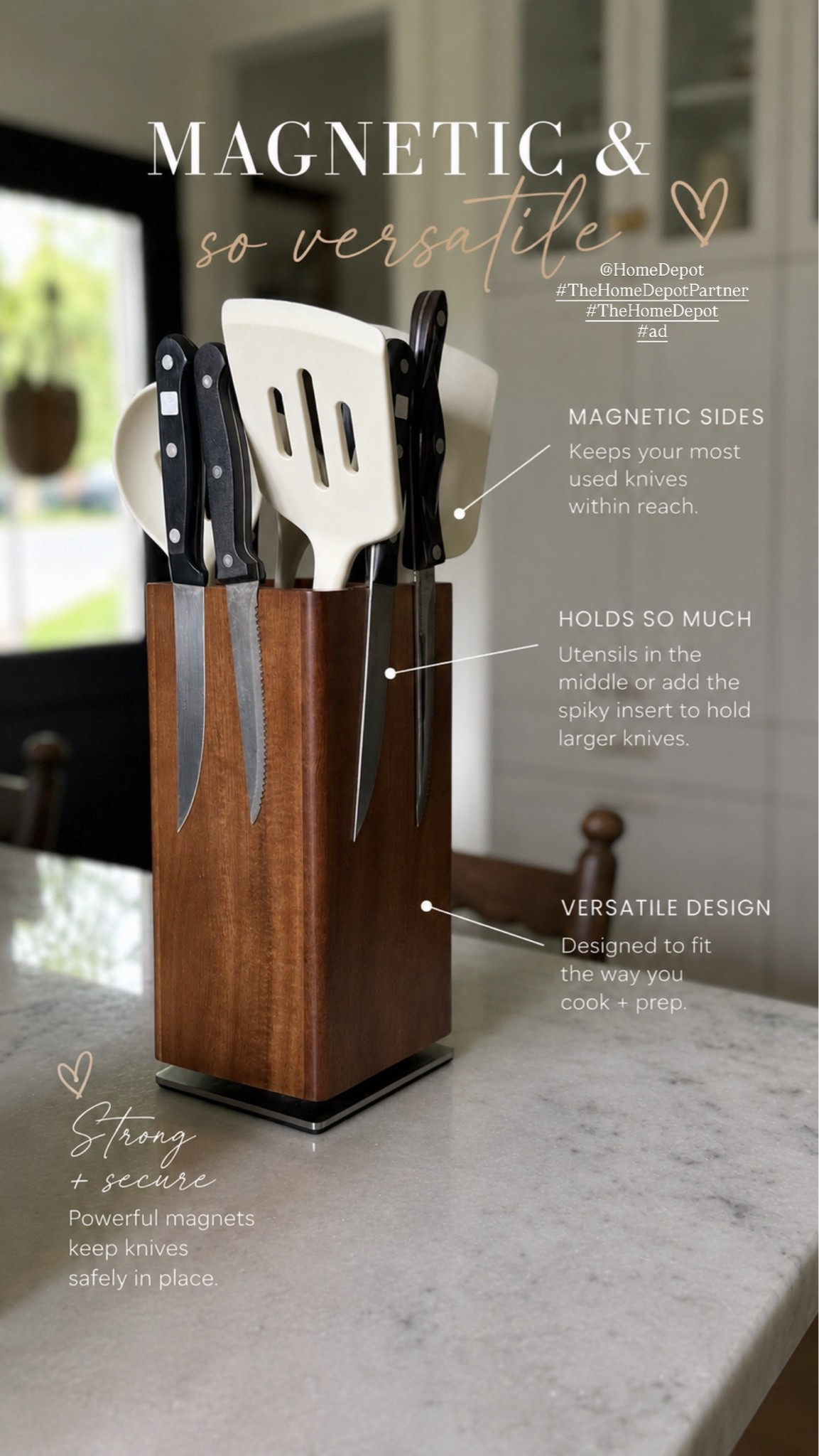 #Ad this is one of those kitchen upgrades from the @HomeDepot

I love how versatile this is you can store your knives on the magnetic exterior and still use the center for utensils like spoons or whisks so everything is in one spot. The 360 rotation makes it super convenient to grab what you need without moving the whole block and it keeps your counters looking clean instead of cluttered.

It’s compact but holds a ton, has a really solid base so it doesn’t slide around, and the wood finish gives it that warm, elevated look that doesn’t feel bulky or outdated.

Also, there are really good savings happening online at The Home Depot from now through 6/10 including up to 35% off select furniture, rugs, & mattresses at homedepot.com during their Memorial Day event.


#TheHomeDepotPartner #TheHomeDepot

#LTKSaleAlert #LTKHome