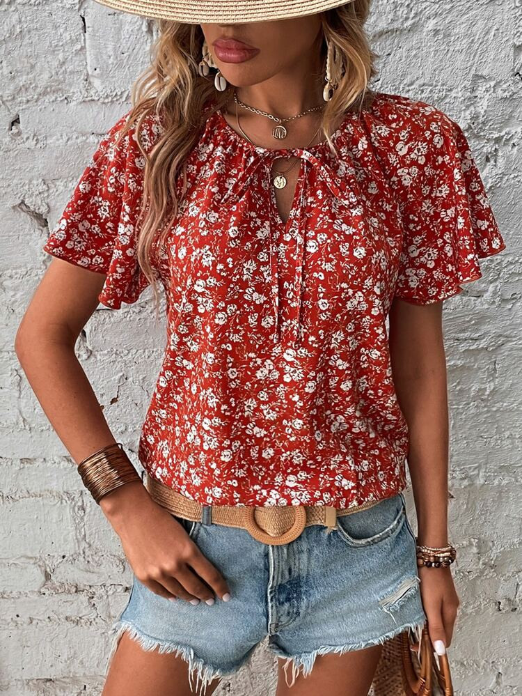 Ditsy Floral Print Tie Neck Butterfly Sleeve Blouse
       
              
              $6.30  
... | SHEIN