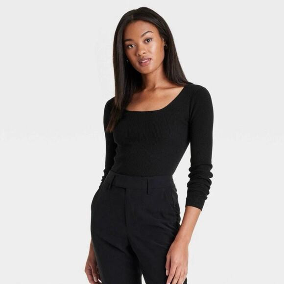 A New Day Women's Square Neck Pullover Ribbed Sweater Black Size Small | Poshmark