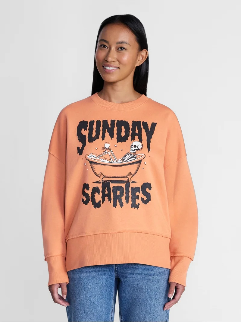 Women's Halloween Sunday Scaries Graphic Fleece from Way to Celebrate, Sizes S-4X | Walmart (US)