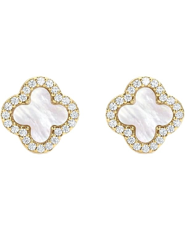Icon Clover Stud Earrings for Women, White Clover, 14k Gold Plated Minimalist Everyday Earrings, ... | Amazon (US)
