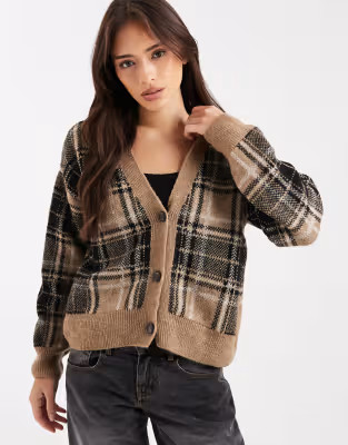 New Look check cardigan in brown | ASOS (Global)