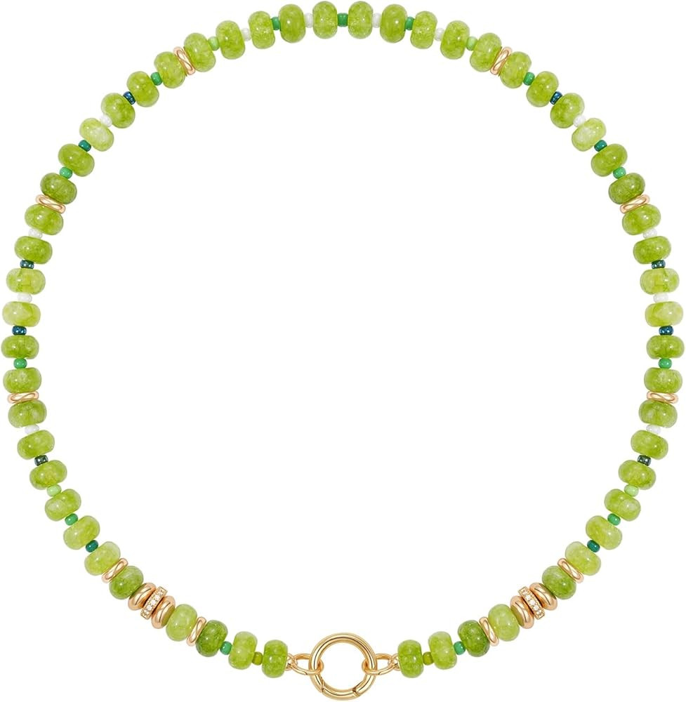 KissYan Beaded Necklaces for Women, Handmade Natural Stone Boho Choker with 14K Gold Plated Clasp... | Amazon (US)