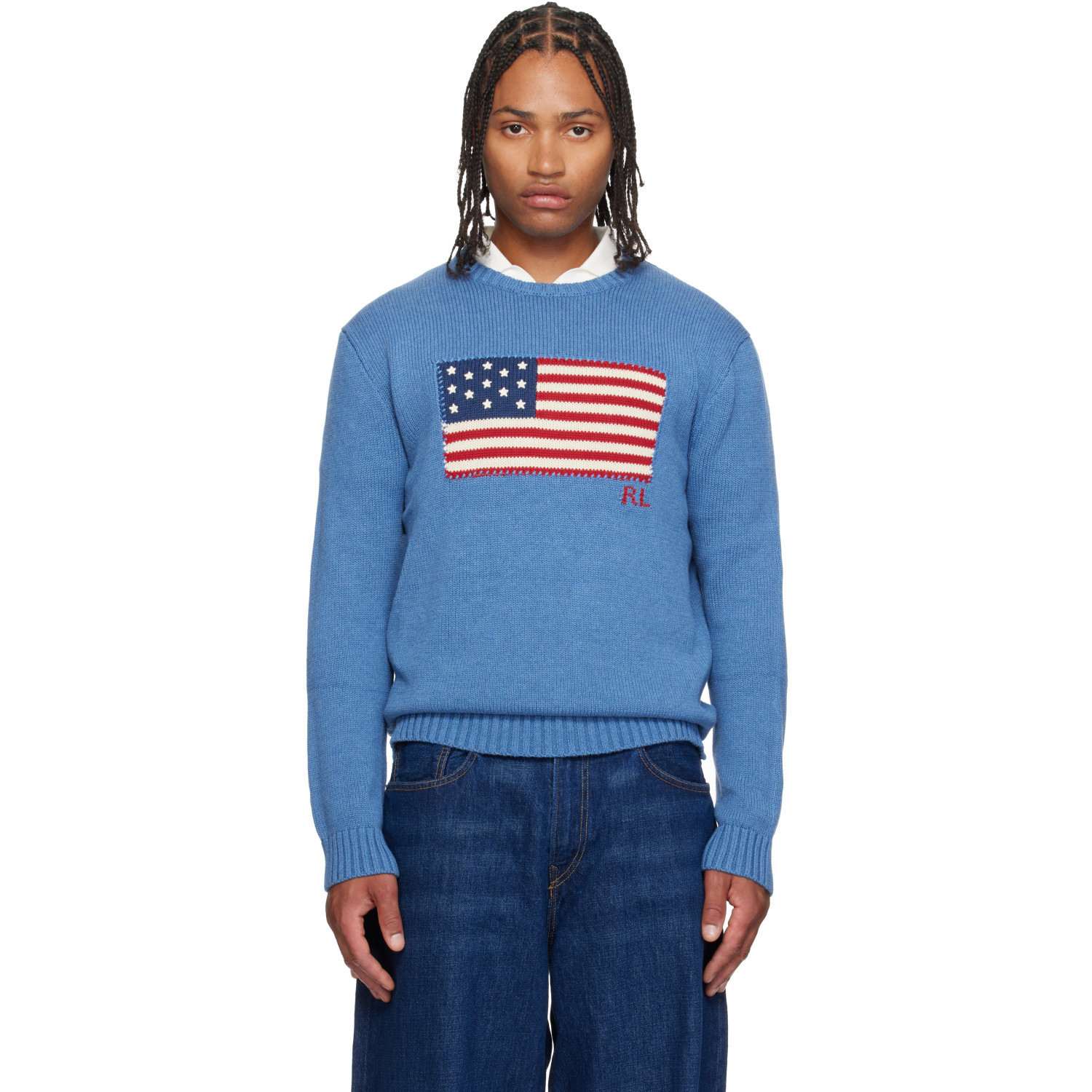 Polo Ralph Lauren Blue 'The Iconic Flag' Sweater | SSENSE