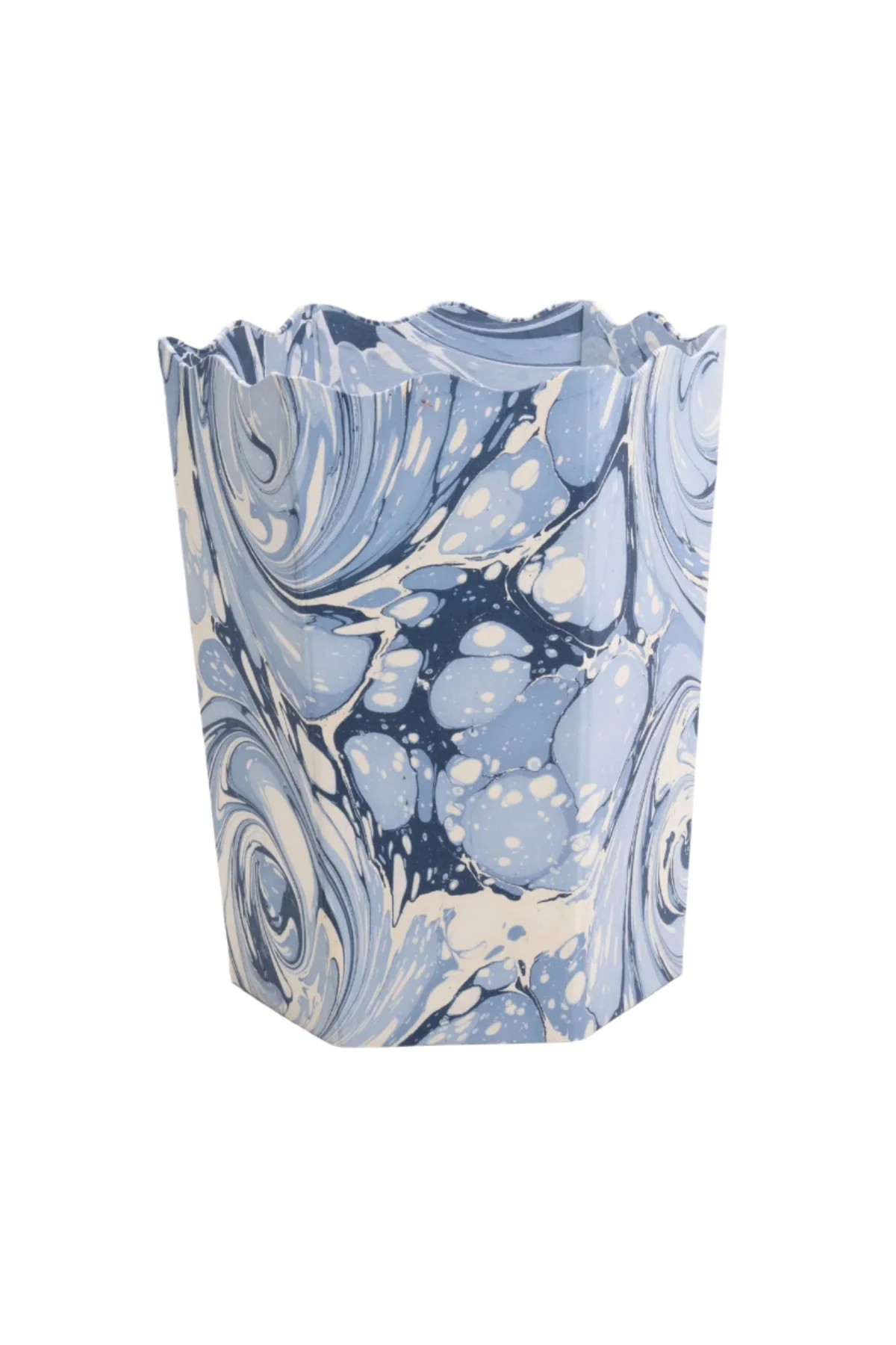 Hand-Marbled Scallop Waste Bin / Storage Bin in Ocean Wave | Over The Moon