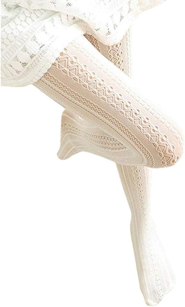 Women Fishnet Hollow Out Chiffon Lace Stockings Tights Vertical Strips Pantyhose For Female | Amazon (US)