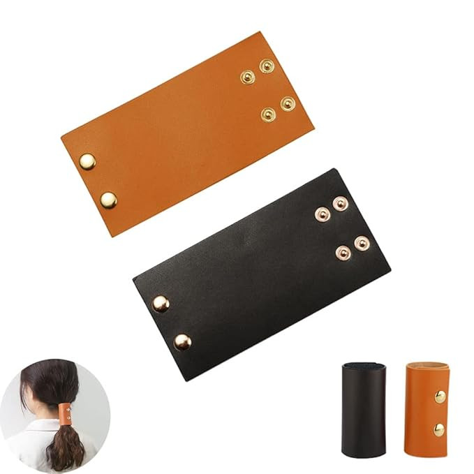 CHOISBEING 2 Pack Genuine Leather Hair Wrap for Biker,Ponytail Wrap Hair Cuff for Motorcycles,Adj... | Amazon (US)