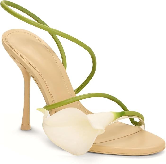 Flower Heels for Women Nude Calla Lily Floral Heeled Sandals Wedding Shoes for Bride Sexy Strappy... | Amazon (US)