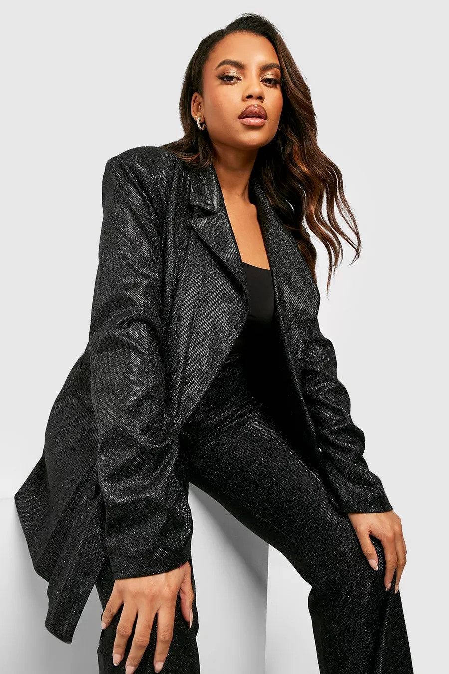 Plus Glitter Oversized Tailored Blazer | Boohoo.com (US & CA)