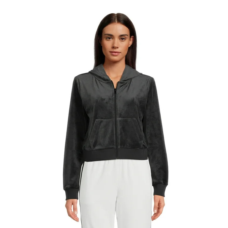 Avia Women’s Velour Long Sleeve Cropped Athleisure Full Zip Hoodie, Sizes XS-3XL | Walmart (US)
