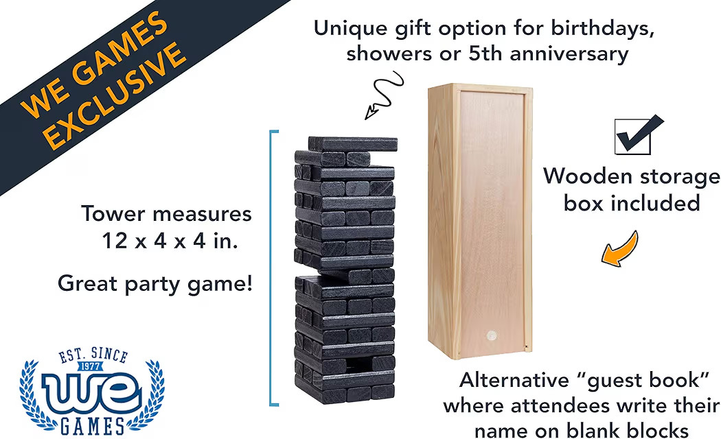 WE Games Wooden Block Stacking Party Game for Adults, Tumble Tower Wedding Guest Book Alternative... | Amazon (US)