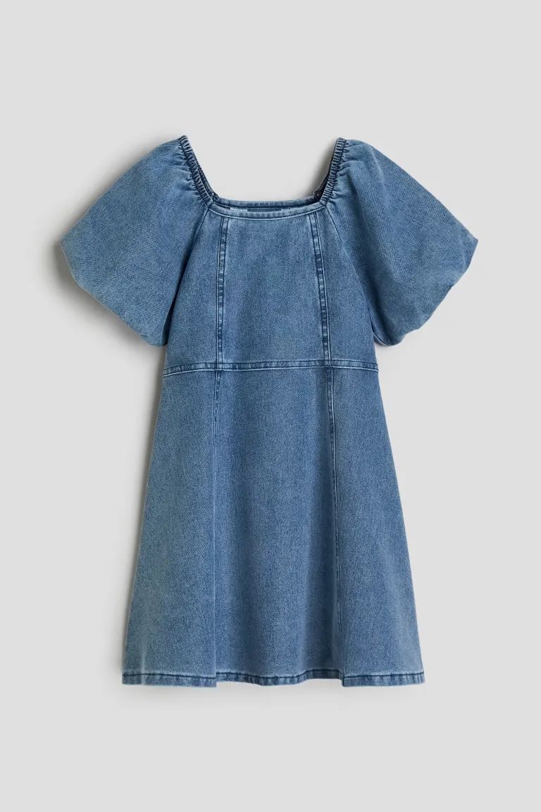 Puff-sleeved Dress - Denim blue - Kids | H&M US | H&M (US + CA)