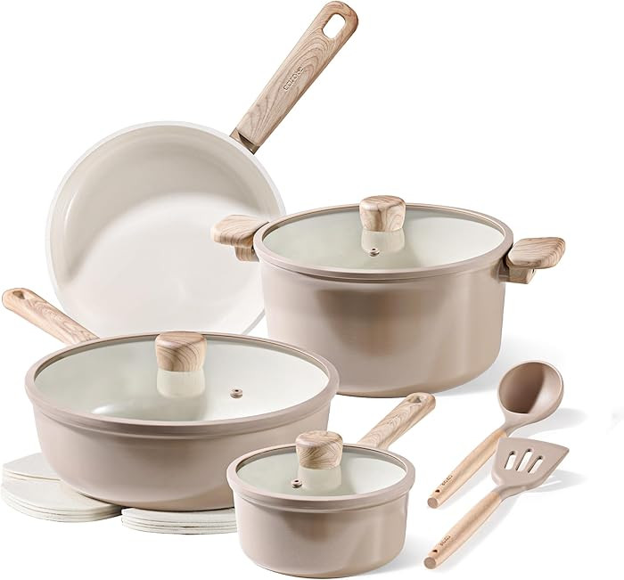 CAROTE Juego de 12 ollas y sartenes de cerámica antiadherentes, juego de utensilios de cocina sa... | Amazon (US)