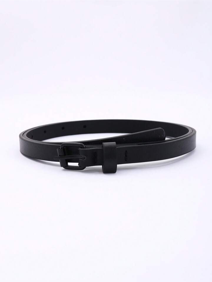 Women's Small Square Buckle Black Leather Belt, Fashionable & Simple All-match Waistband | SHEIN