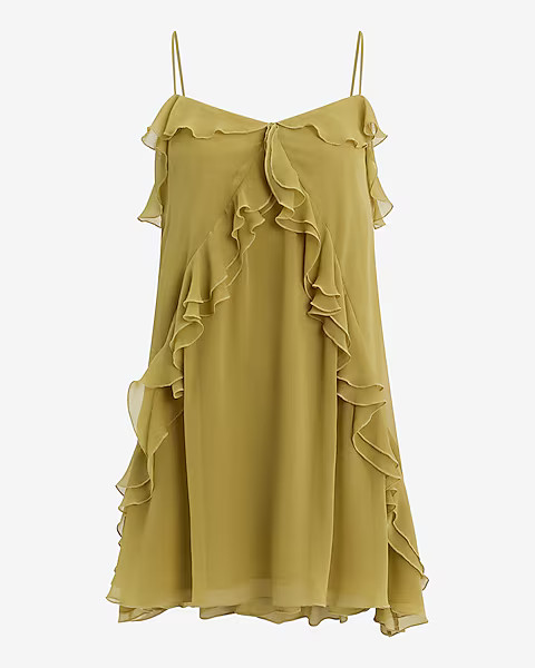 Scoop Neck Sleeveless Ruffle Flowy Mini Dress | Express
