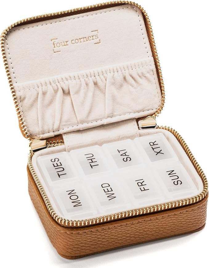 Weekly Travel Pill Organizer - Vegan Leather Pill Case with Removable 7 Day Pill Box, Travel Medi... | Amazon (US)