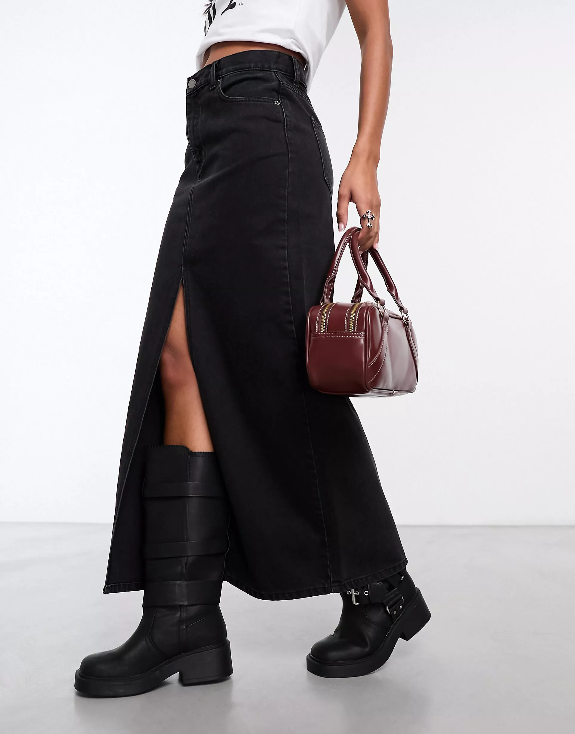 Dr Denim - Myra - Jupe longue en jean fendue devant - Noir teinté | ASOS (Global)