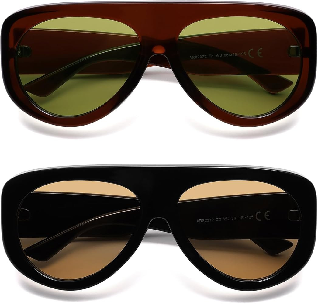 Trendy Aviator Sunglasses Womens Mens Retro 90s Rectangle Wrap Shades Oversized Style AR82372 | Amazon (US)