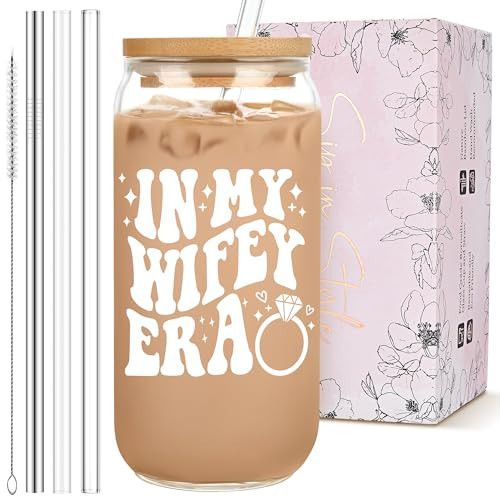 Mozaba Bridal Shower Gift - Cute Cool Wedding Day Idea for Bride to Be, Future Mrs, Bachelorette - In My Wifey Era Glass Cup Tumbler | Amazon (US)