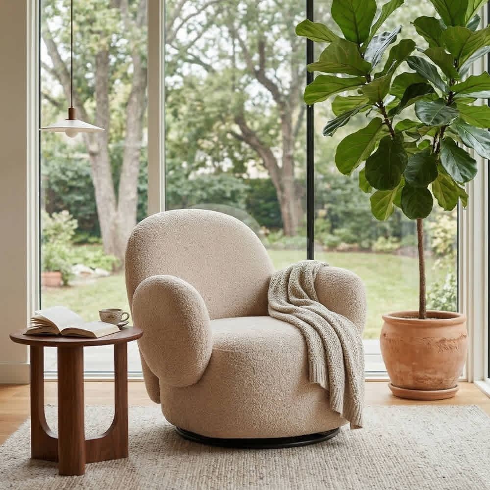 Coolbibila Swivel Accent Chair Modern Beige Fabric Upholstered with Cushion and Metal Frame for Living Room Polyester one_size in White | Lowe's