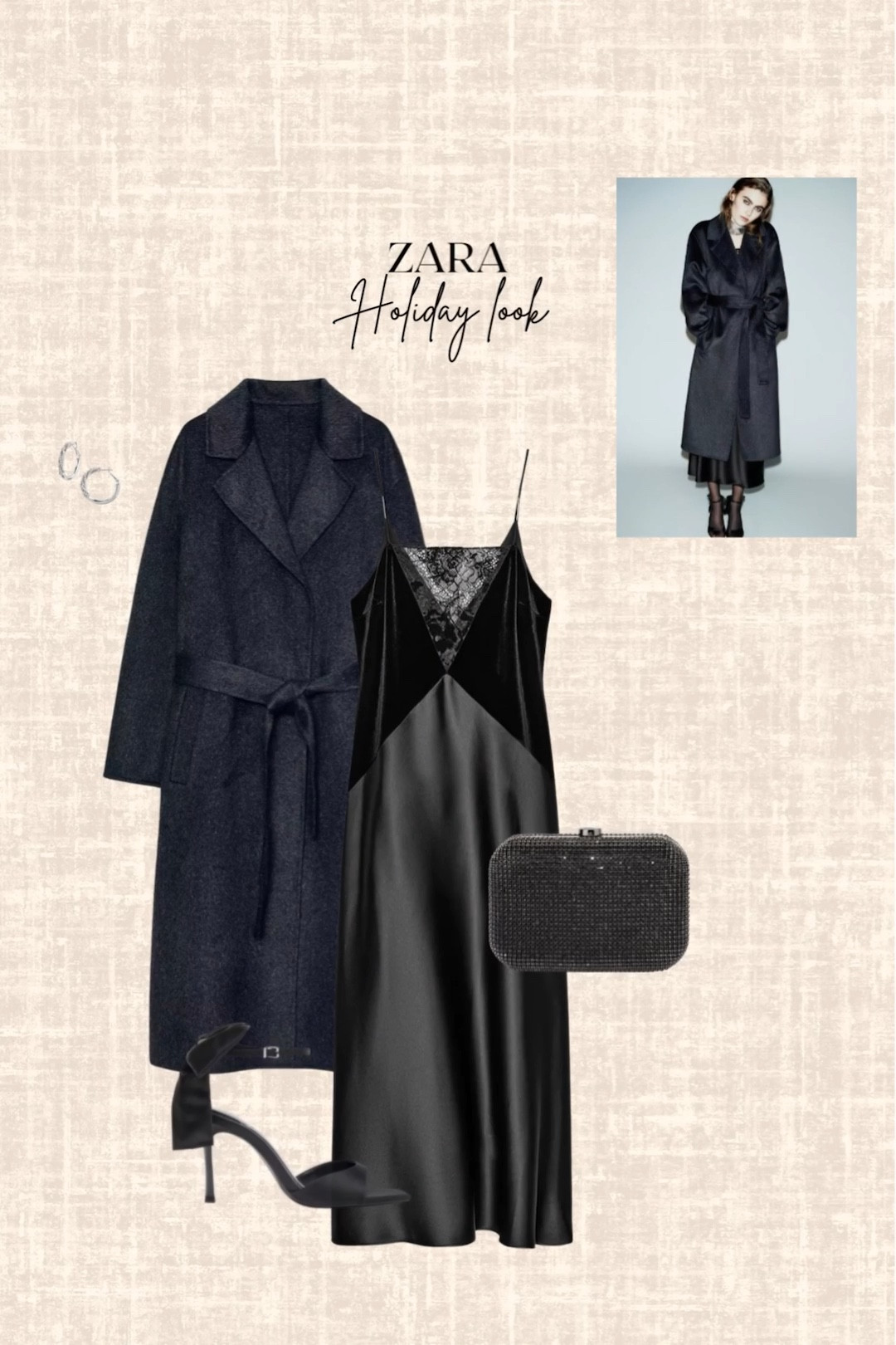Zara Holiday look! 

Coat, satin midi dress, clutch, heels, necklace, hoop earrings 

#LTKHoliday #LTKShoeCrush #LTKStyleTip
