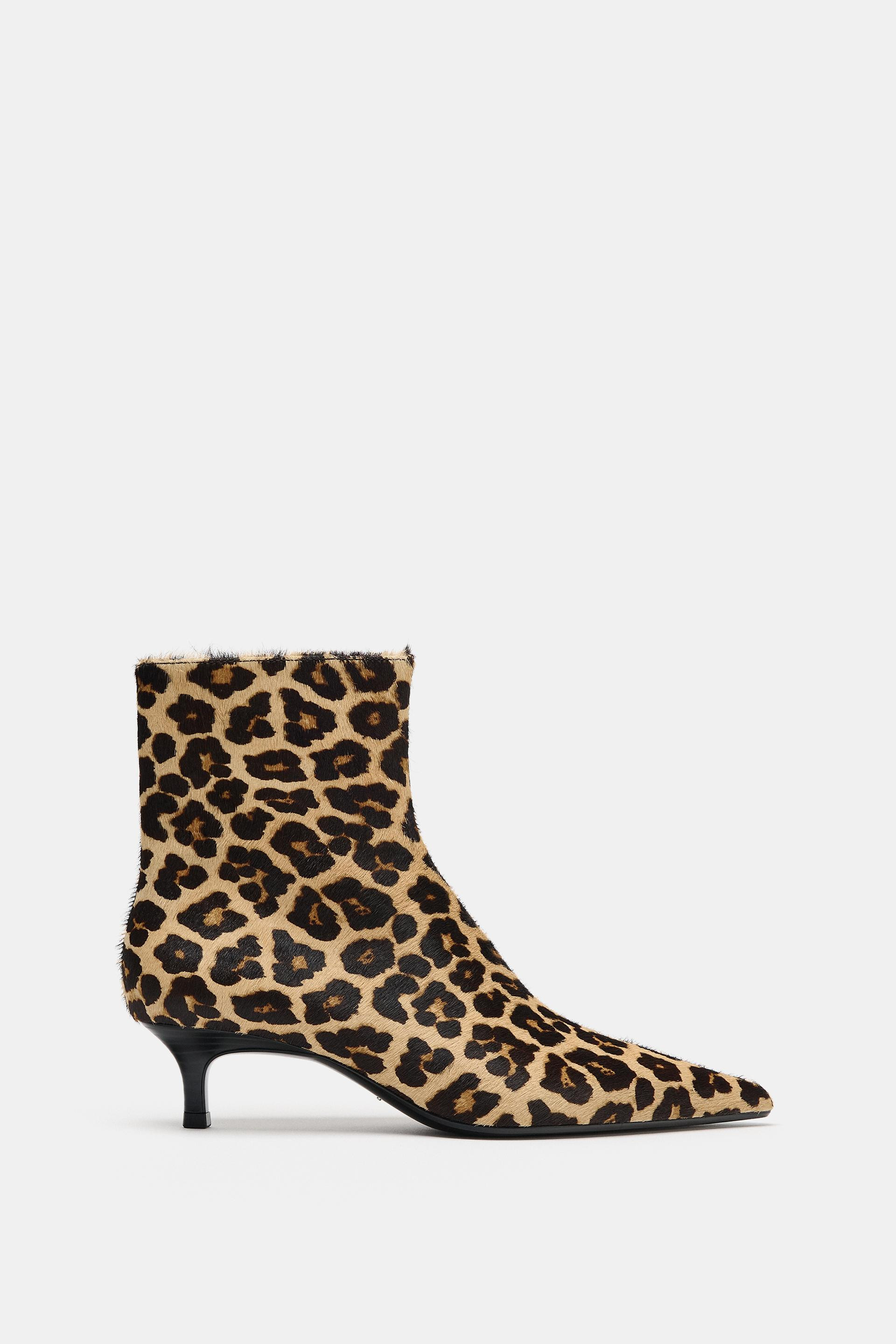 PRINTED LEATHER KITTEN ANKLE BOOTS | Zara US