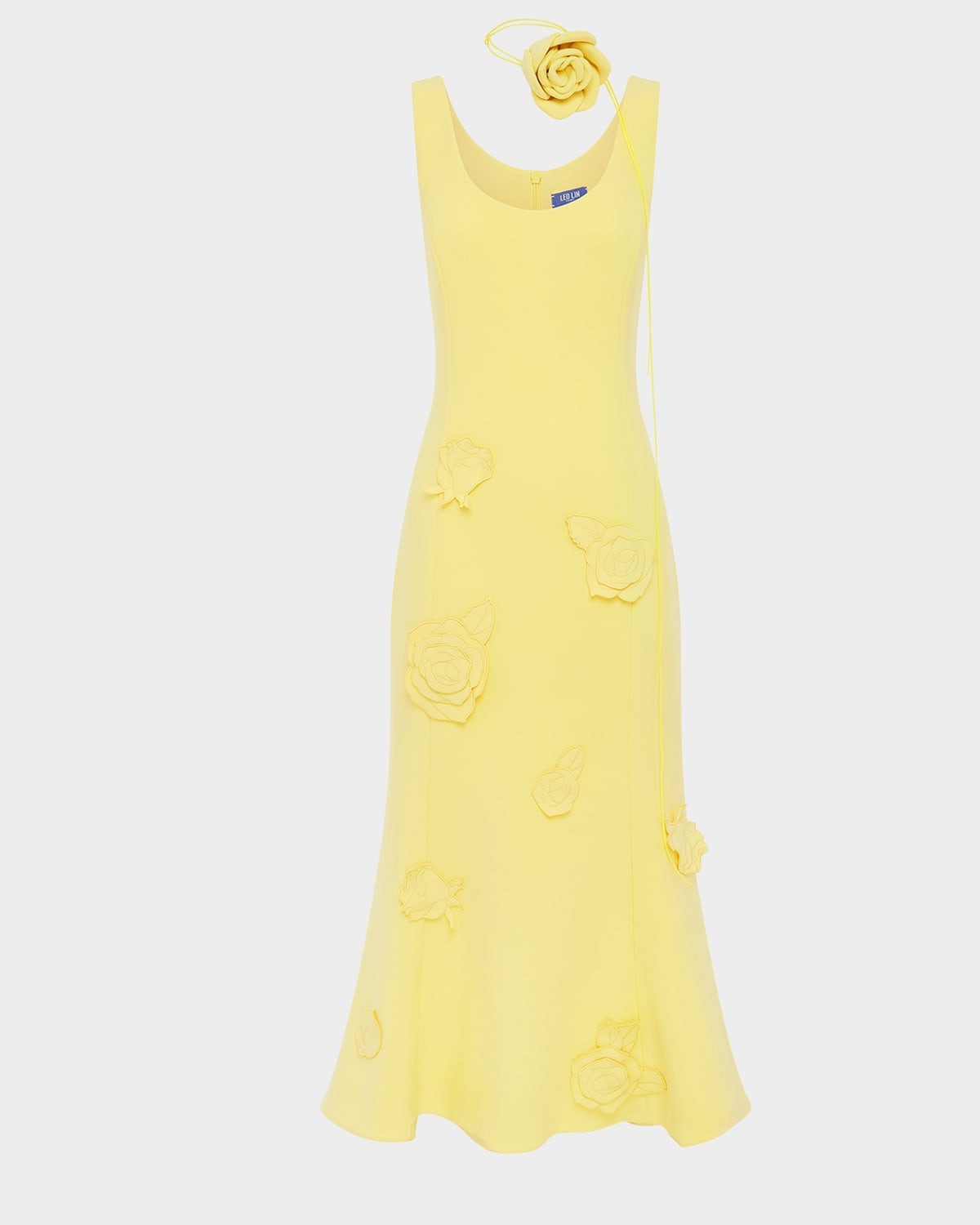 Emily Floral Applique Trumpet Midi Dress | Neiman Marcus