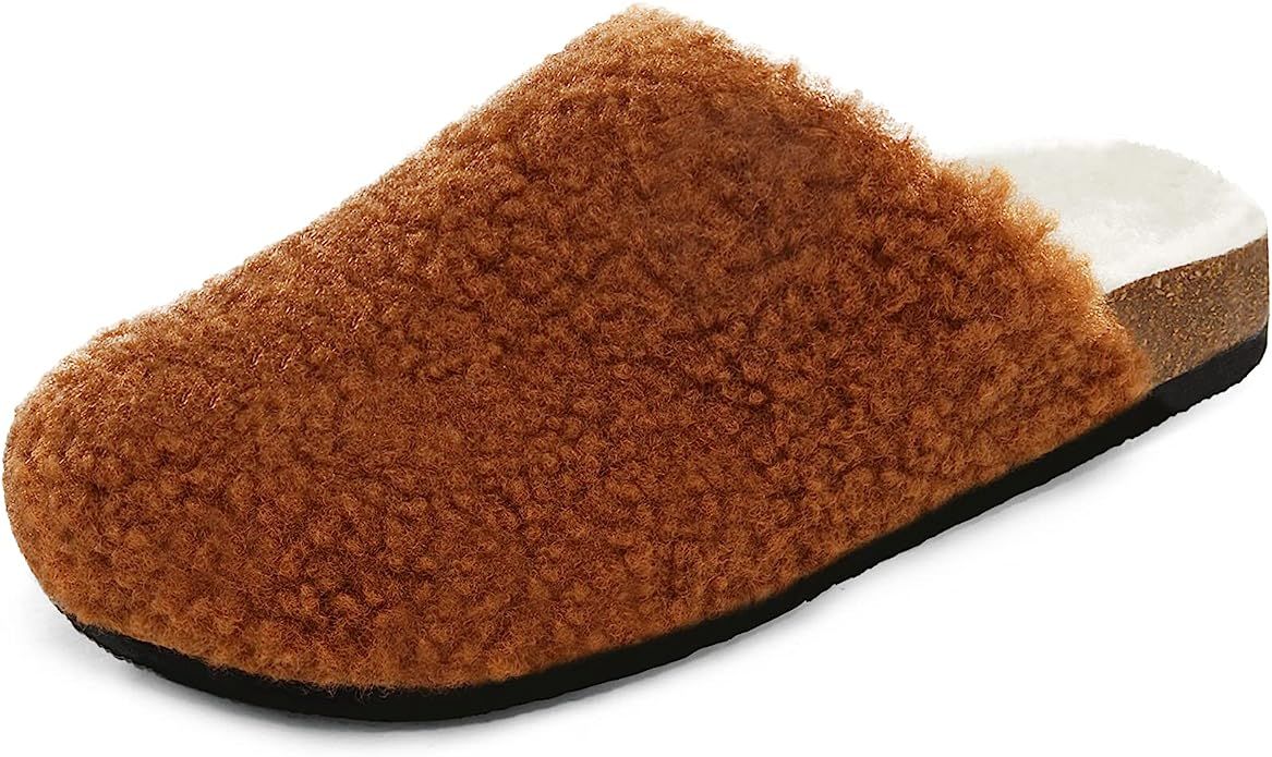 DREAM PAIRS Women's House Slippers Fuzzy Indoor Outdoor Furry Cork Faux Sherpa Slippers       Add... | Amazon (US)