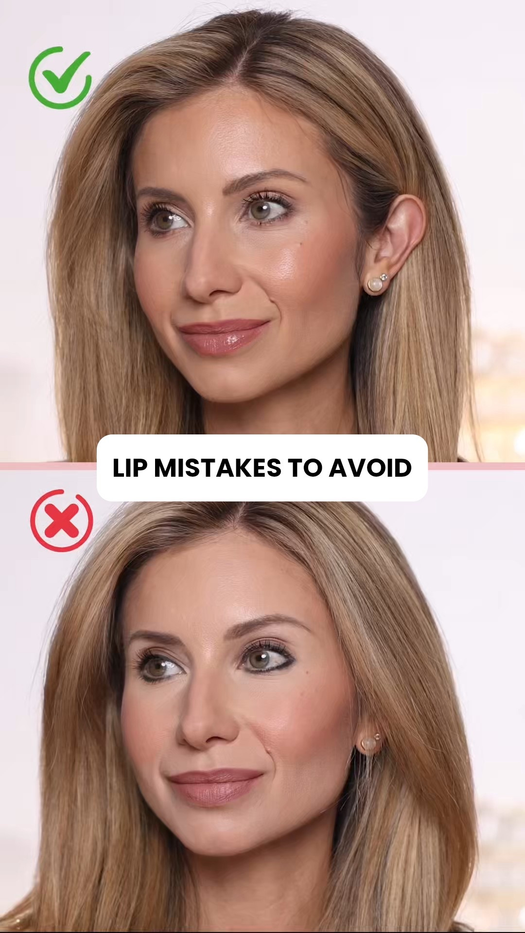 Lip Mistakes to Avoid + How to Fix Them!
When it comes to creating full, youthful lips, it’s all about the right liner, lipstick & gloss combo.

✅ My Lip Tips (the Do’s):
• Use a creamy liner that’s easy to blend + soften
• Choose a tone that’s close to your natural lips, just slightly deeper
• Slightly overline at the border (not inside the lip line)
• Pair with a creamy lipstick a touch lighter than your liner
• Always finish with a gloss or lip oil for volume + shine 

🚫 The Don’ts:
• Liner too dark for your lipstick
• Harsh cupid’s bow definition
• Matte lips only (they can make lips look smaller & emphasize texture)

💄 Products I used in this look:
Persona, Lip Liner – Dusk
Makeup By Mario, Supersatin Lipstick – Midtown
Bobbi Brown, Extra Plump Hydrating Lip Oil – Bare Rose

✨ Same lipstick in both the “Don’ts” and the “Do’s” but liner + gloss made all the difference.

#LTKBeauty #LTKOver40