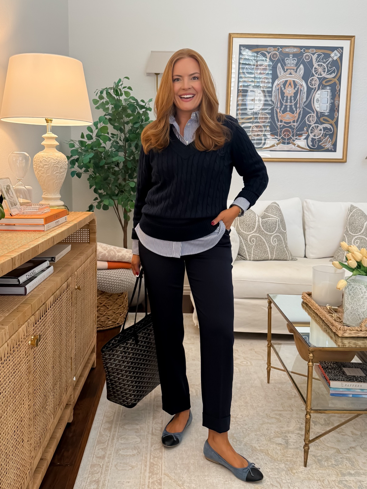 Wearing small in everything shown

Versatile staples styled together = a timeless, chic workwear closet 🤍 A navy cable knit sweater layered over a striped button-down with matching navy pants is the outfit formula I'll be repeating all fall. Classic navy office outfits for women, business casual staples, preppy fall workwear. Everything in this look is from Macy's!#FallWorkwear #OfficeOutfits #NavyOutfit #MacysFinds

#LTKWorkwear #LTKgrwm #LTKootd