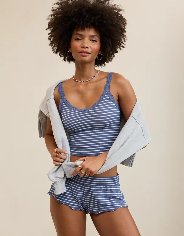 Superchill Modal Rib Lace Trim Tank Top | Aerie