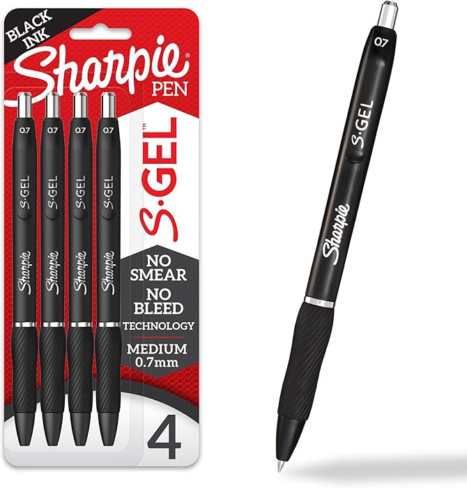 Sharpie S-Gel Pens, Medium Point (0.7mm), Black Ink, 4 Count - Ideal for Writing, Journaling, Dra... | Amazon (US)