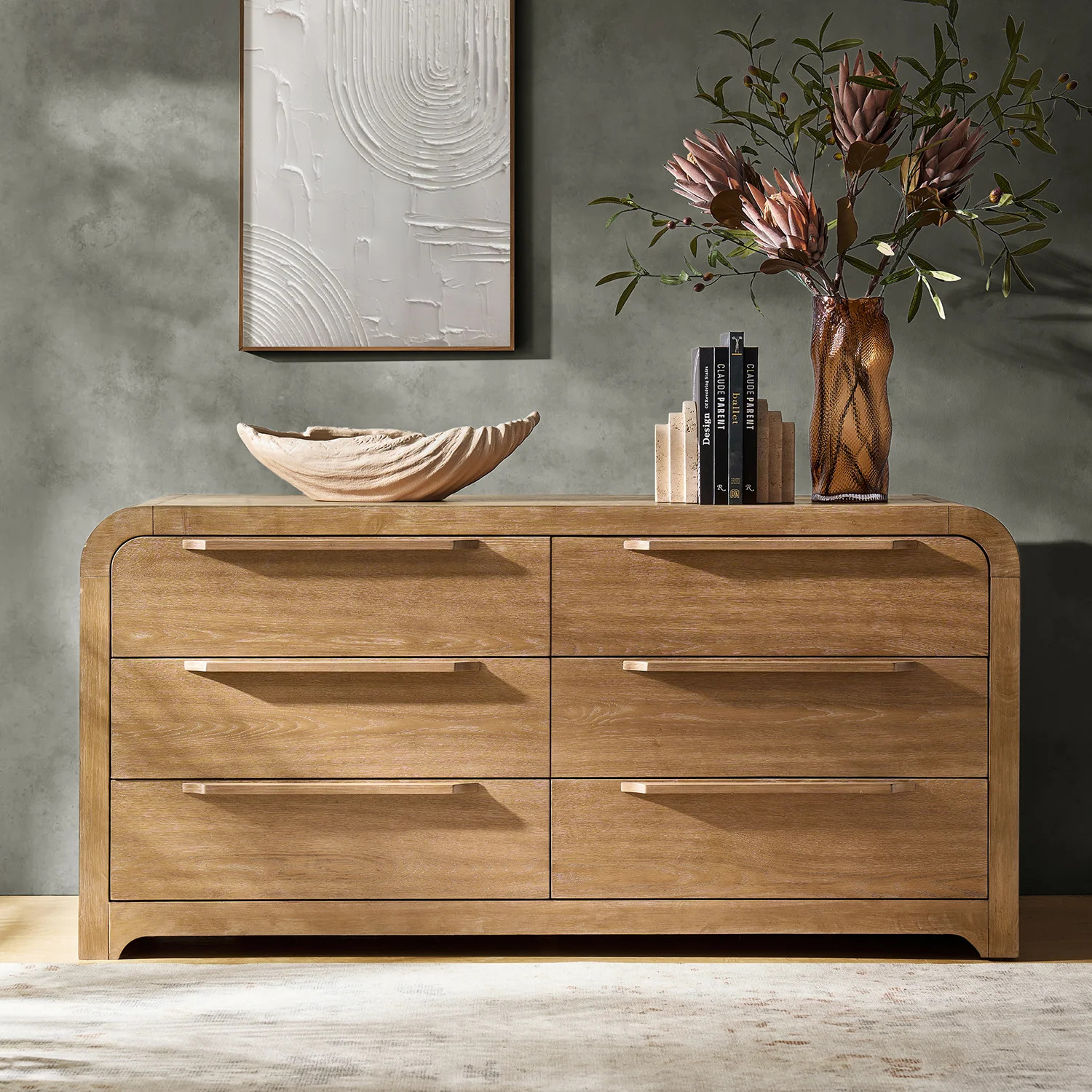 Egon 62'' W Modern Fully Assembled 6-Drawer Solid Wood Dresser with Hidden Drawer and Fully Velvet-lined | Wayfair North America