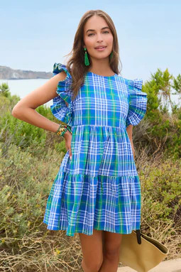 Della Blue Plaid Short Dress | Avara