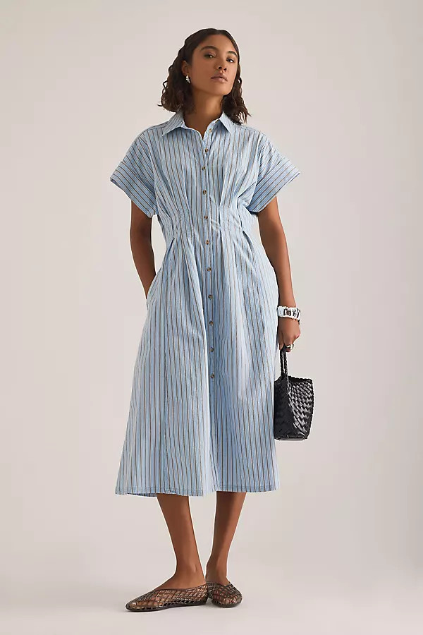 The Bobbie Short-Sleeve Fitted-Waist Midi Shirt Dress by Pilcro | Anthropologie (UK)