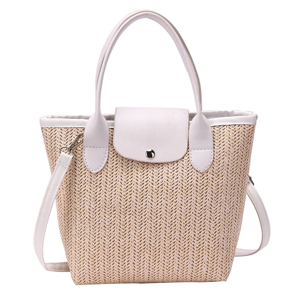 Straw Beach Bag Woven Shoulder Messenger Bag Women Handbag Totes (White) - Walmart.com | Walmart (US)