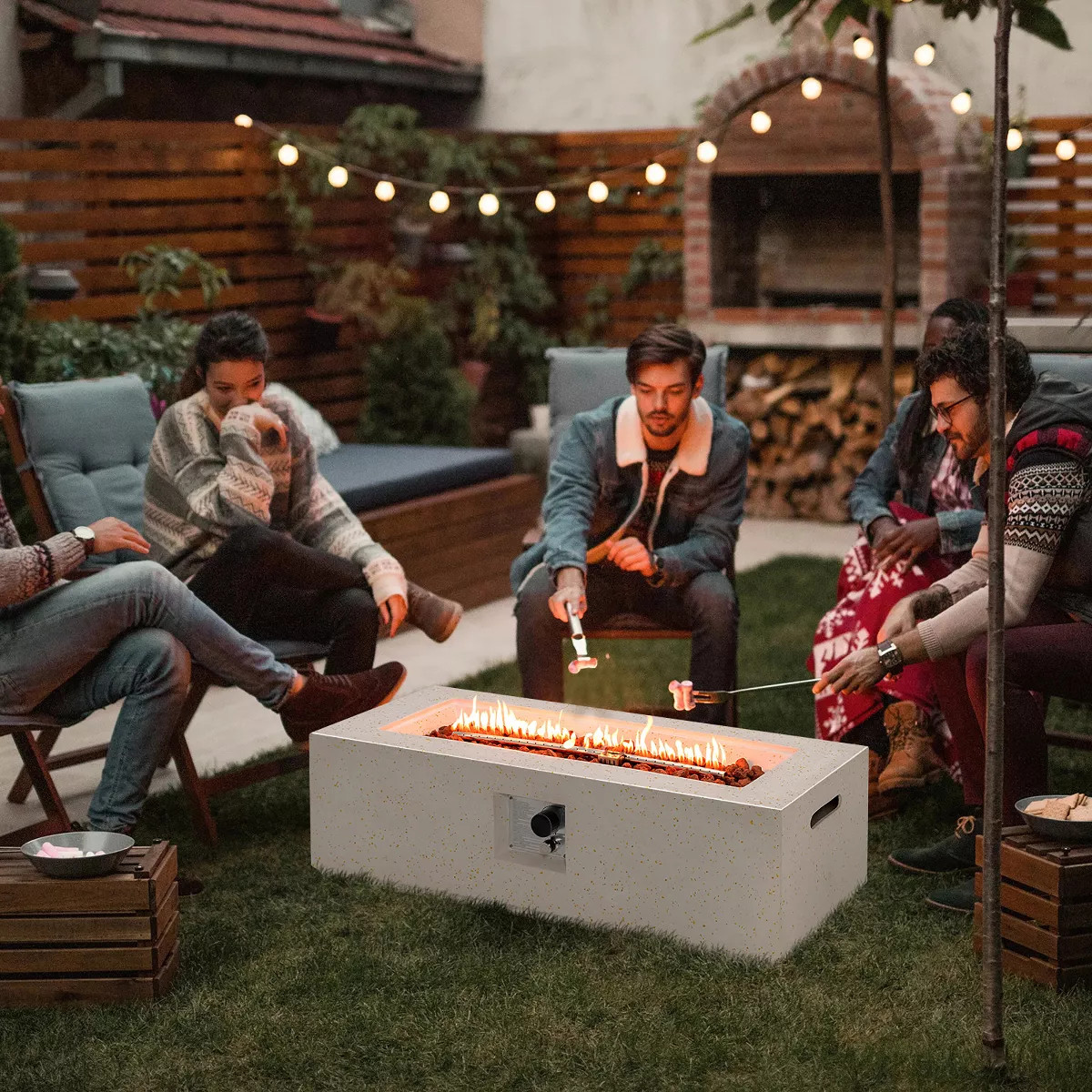 Costway 42'' Terrazzo Fire Pit Table 50,000 BTU Rectangle Propane Fire Pit with PVC Cover | Target