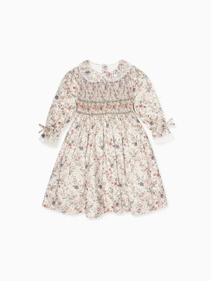 Ivory Floral Milla Girl Hand-Smocked Dress | La Coqueta (US)