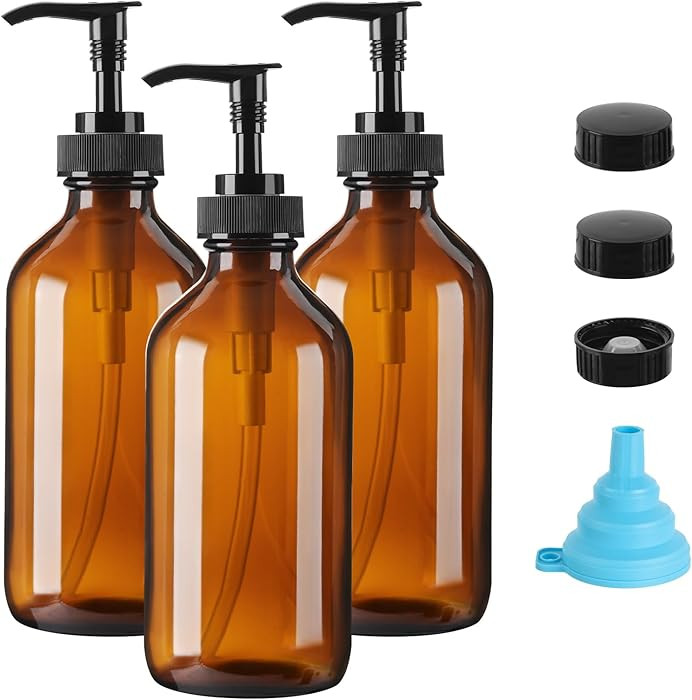 Vitreaux Amber Glass Soap Dispenser 8oz, 3 Pack with Leak-Proof Pump, Refillable Small Glass Bott... | Amazon (US)