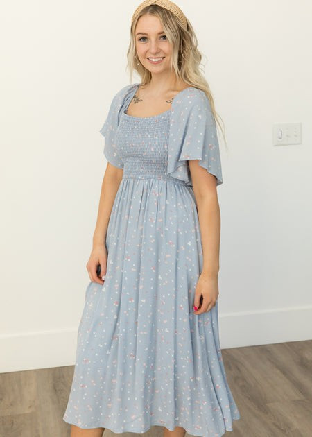 Laconia Blue Smocked Floral Dress | My Sister's Closet Boutique