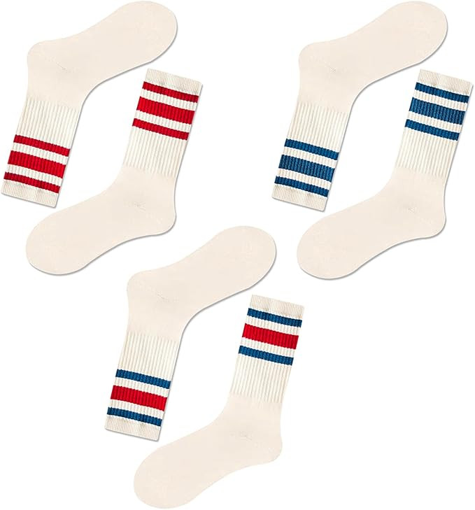 Fun Novelty Retro Striped Crew Socks For Women Sporty Calf Casual Cotton Tube Socks Women | Amazon (US)