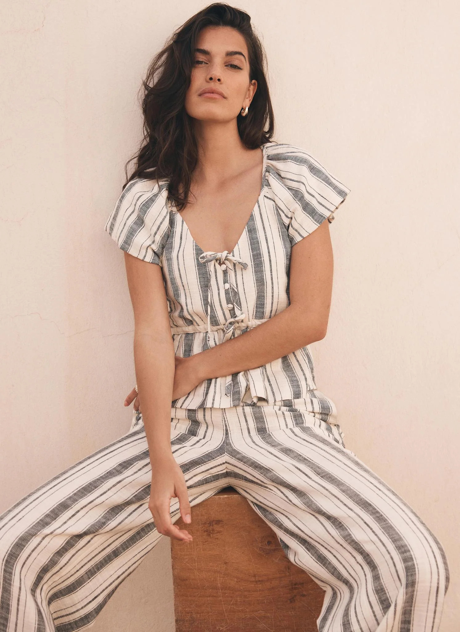 Blue Stripe Tie Front Top | Mint Velvet