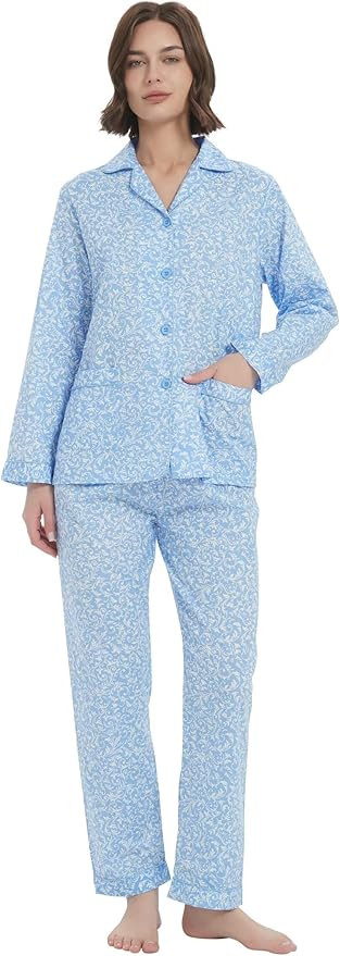 100% Cotton Pajamas For Women Long-Sleeve PJS set Cozy Button Down Sleepwear Boyfriend Loungewear... | Amazon (US)