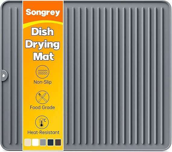 Songrey 18" x 16" Silicone Dish Drying Mat, Kitchen Counter Drying Pad for Sink Dishes or Under R... | Amazon (US)