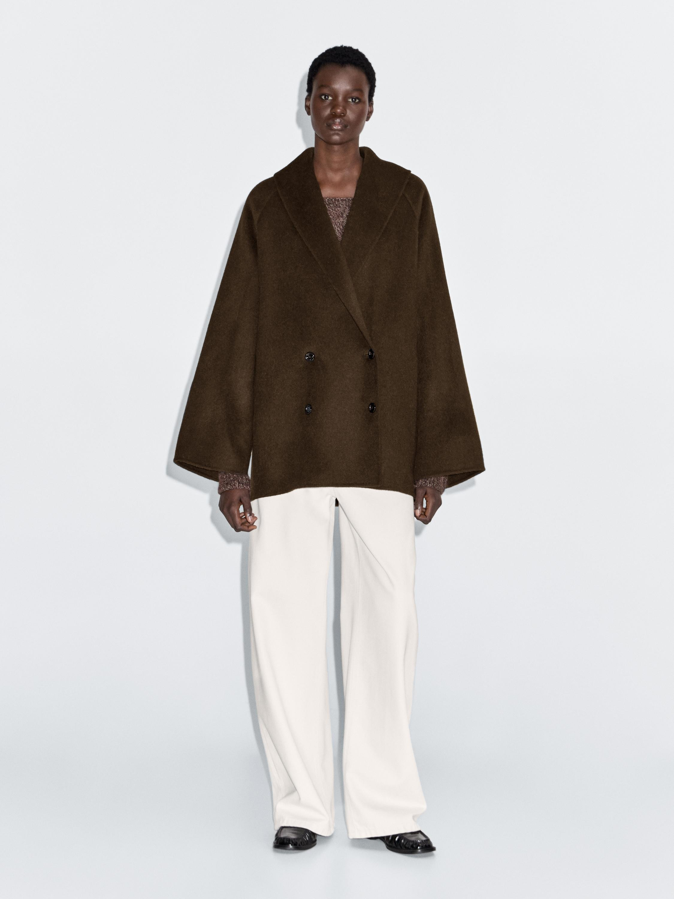 Wool blend double-breasted coat with tuxedo collar | Massimo Dutti UK