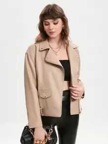 SHEIN BIZwear Zip Up Moto Jacket | SHEIN
